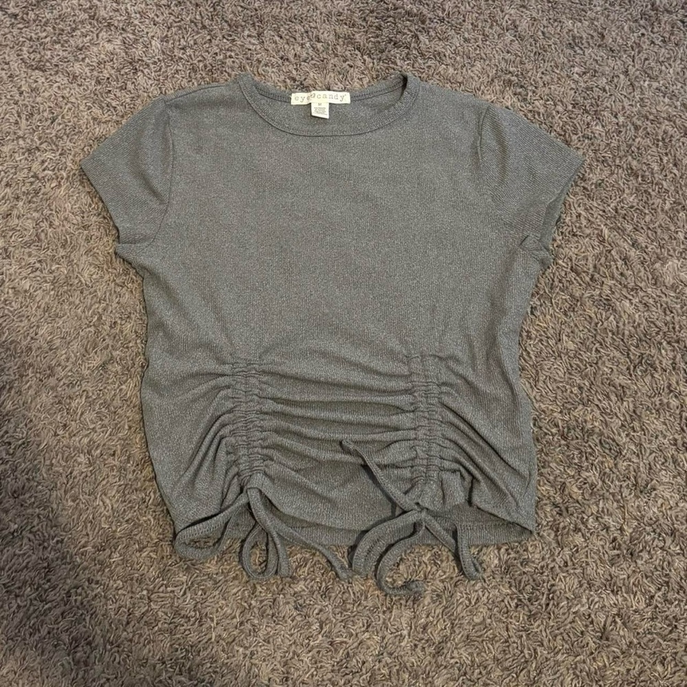 Eye Candy Charcoal Ruched Short Sleeve Top